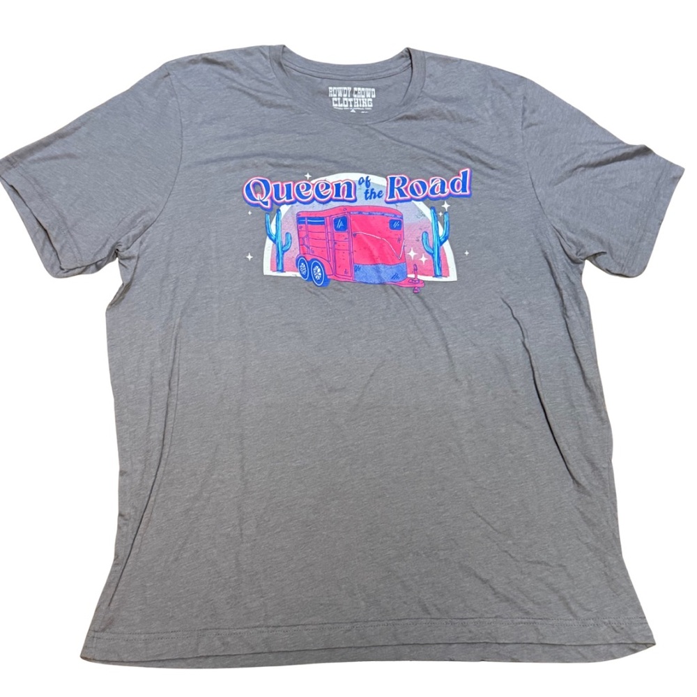 Western Queen of the Road Tee 2X Gray Pink | Cowgirl Rodeo Graphic Shirt